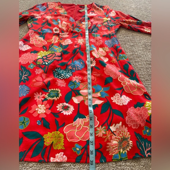 NWT J. Crew Floral Red Dress, Short Length, Long Sleeve, V-Neck, Size 16, NEW - Picture 9 of 15